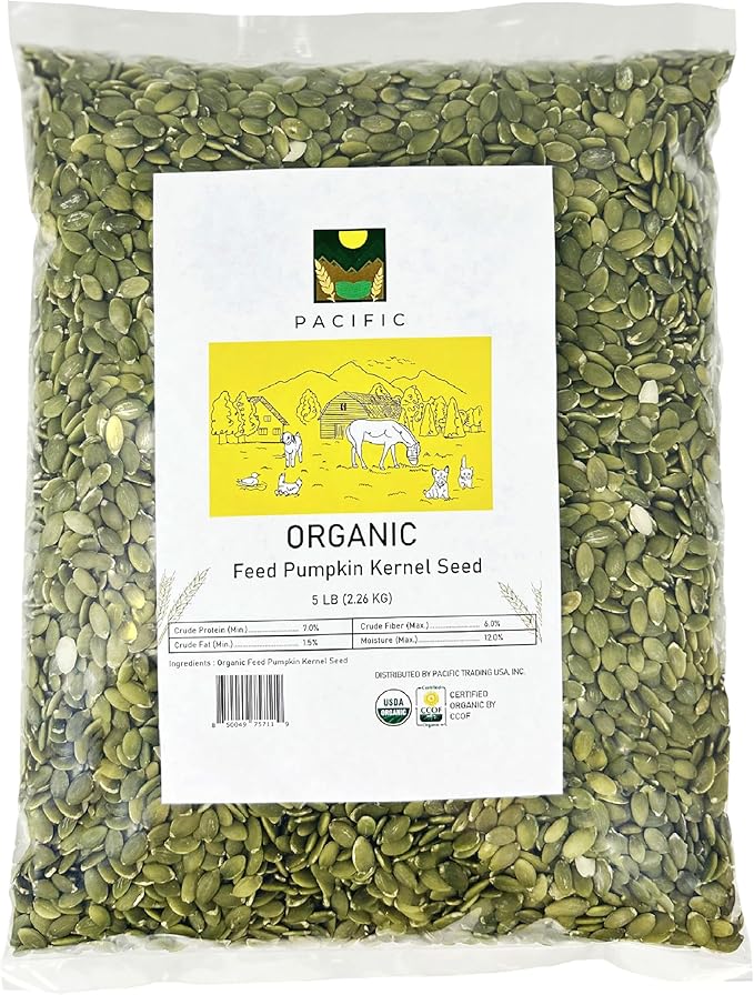 PACIFIC Organic Petfood Organic Feed Pumpkin Kernel Seeds - Organic Pumpkin Seeds for Dogs | Rich with Fiber & Minerals | USDA and CCOF Certified | Packed in USA - 5Lbs