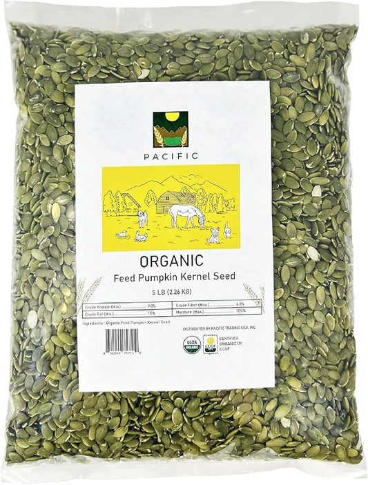 PACIFIC Organic Petfood Organic Feed Pumpkin Kernel Seeds - Organic Pumpkin Seeds for Dogs | Rich with Fiber & Minerals | USDA and CCOF Certified | Packed in USA - 5Lbs