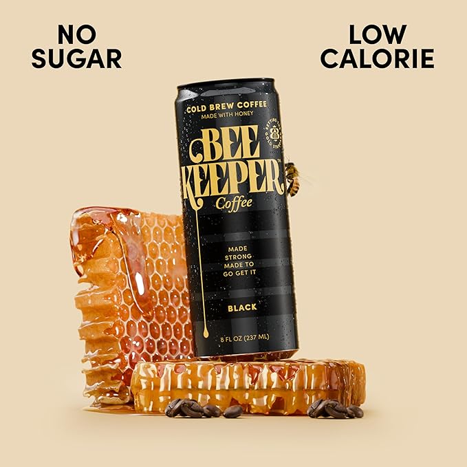 Beekeeper Coffee Black Cold Brew with Oregon Honey, 8 fl oz cans (Pack of 12), Ready-to-Drink, 180mg Natural Caffeine