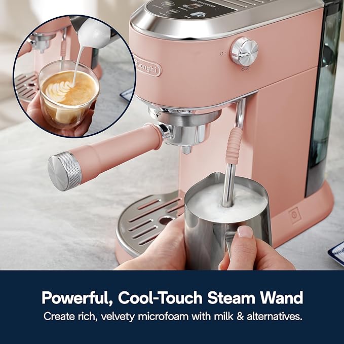 De'Longhi Dedica Duo Compact Espresso Machine - Cold Brew Coffee Maker with Milk Frother Wand- for Espresso, Hot & Iced Coffee, Cappuccinos, Lattes & Home Barista Brewing, Ros챕 Pink