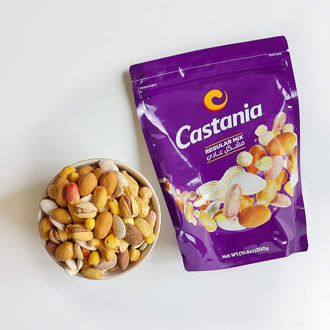 Castania BBQ Lebanese Mixed Nuts, Regular Mix with Peanuts, Pumpkin Seeds, Corn, and Chickpeas, 10.6oz