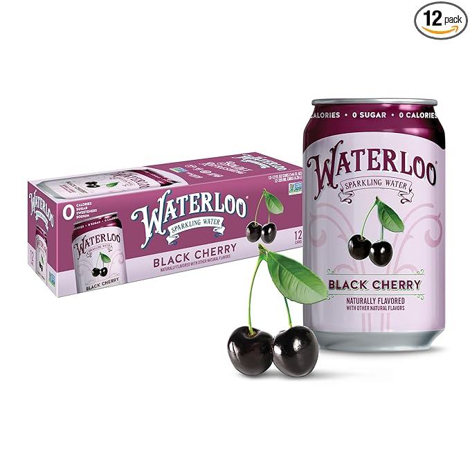 Waterloo Sparkling Water, Black Cherry Naturally Flavored, 12 Fl Oz Cans (Pack of 12) – Zero Calories and Zero Sugar or Sweeteners
