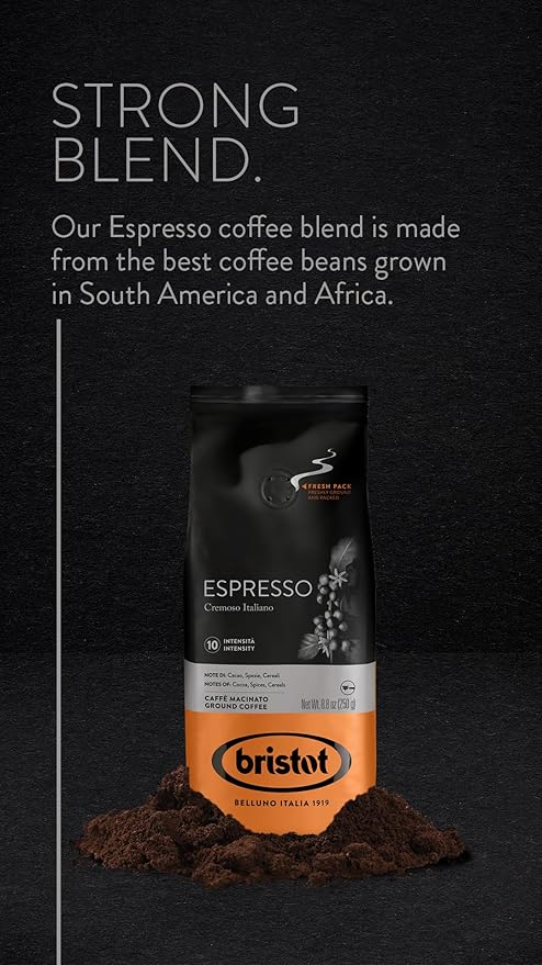 Bristot Espresso Cremoso Italiano Ground Coffee ??Medium Roast, Rich & Smooth ??8.8oz (250g) Bag ??Italian Ground Espresso for Home Machines