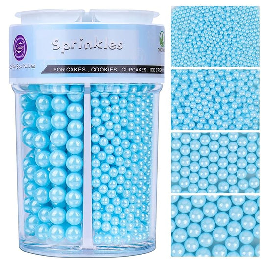Sprinkles for Cake Decorating, Light Blue Pearl Sprinkles 4 Sizes Mix for Cake Cupcake Cookie Baking Donuts Ice Cream Toppings