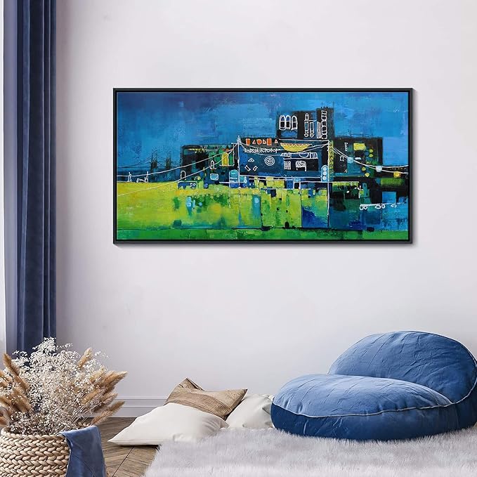 YDYSUNE Large Abstract Wall Art for Living Room,Office,Bedroom Navy Blue City Canvas Wall Decor Cityscape Paintings for Bedroom Pictures,Modern Decoration Artwork for Walls 24횞48IN