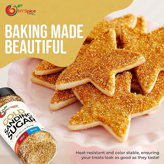 NY Spice Shop Golden Sanding Sugar - 4 Ounce Sweet Colorful Edible Sprinkles For Candy Dish - Sugar Sprinkles For Cake Decorating Cookies Basket & Dishes