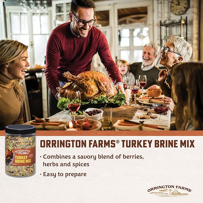 Orrington Farms Turkey Brine Mix | Savory Blend of Sea Salt, Cranberries, Sage, Juniper Berries & More | Brine Turkeys up to 25 Pounds | No Artificial Flavors or Colors | Gluten Free | 22 oz Jar