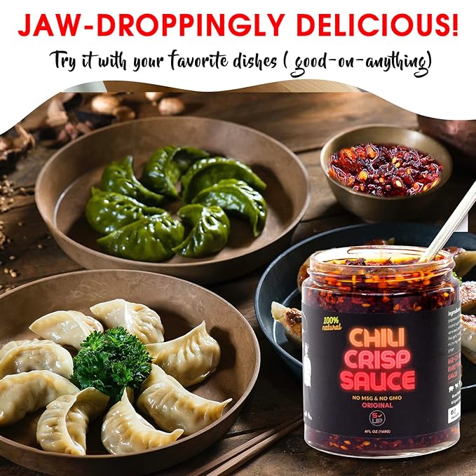 SAUCE UP 100% Natural Artisan Chili-Crisp 6oz-Premium 13 Ingredients, Vegan, Keto, Zero Msg, Flavor Bomb, Crafted in NYC (Sweet, Crispy, Umami, Smoky, Savory)-Good on Anything Chili Sauce (Original)