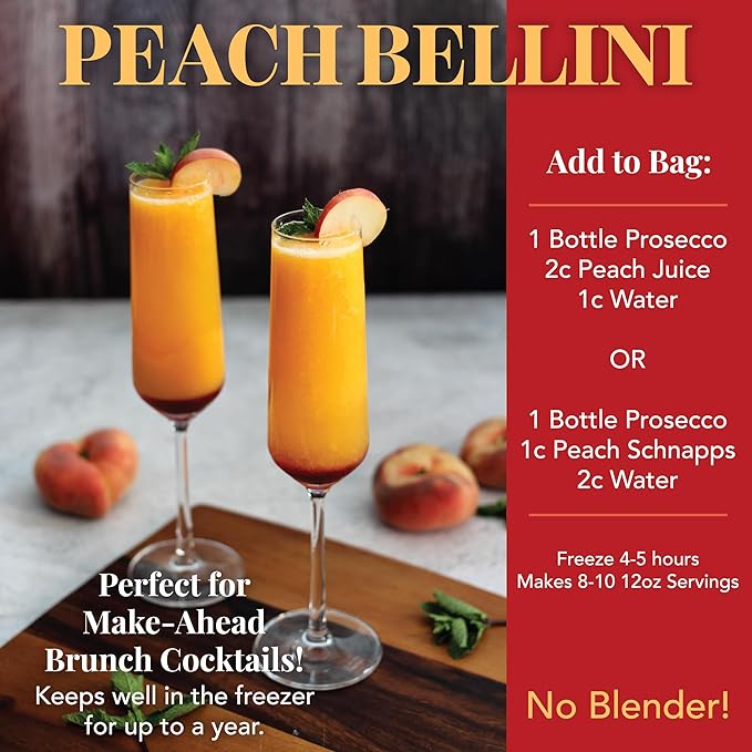 Frozen Cocktail Drink Mix - Makes 10 Peach Bellini Slushies - Drink Powder Pouches for Alcohol - All Natural Low Sugar Mixer, No Blender Needed