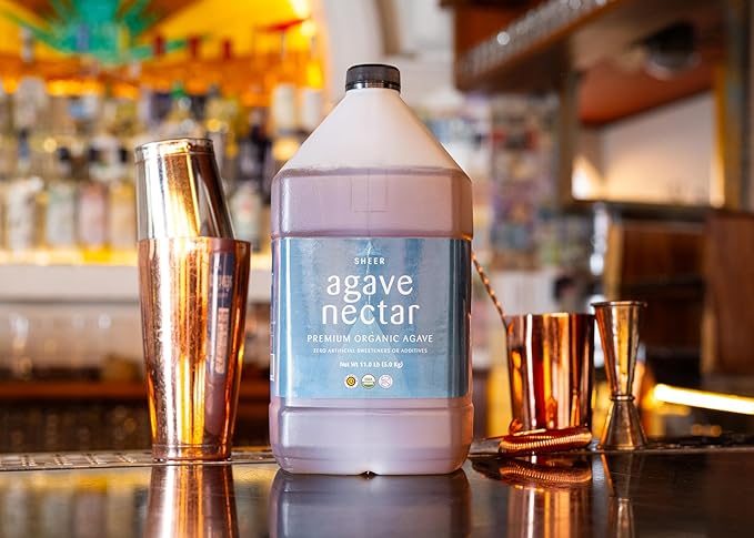 Sustainable Agave Co - Sheer - Agave Nectar - 4 x 1 Gallon Bottles (5kg each) - Raw Sweetener, Sugar-Alternative, Vegan, Non-GMO, Kosher, Gluten-Free Syrup - Bartender's Best Friend