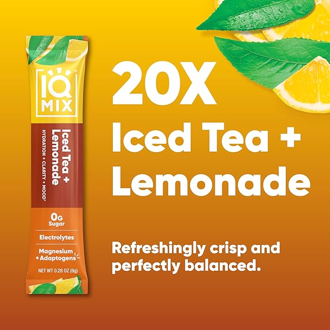 IQMIX Hydration Electrolyte Powder ??4-in-1 Formula for Hydration, Mental Clarity, Mood and Recovery ??Sugar-Free Drink Mix, Keto, Magnesium L-Threonate, Lion?™s Mane ??20 Count New Iced Tea Lemonade