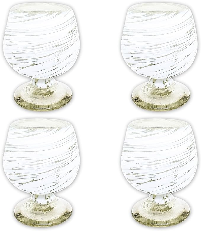 Authentic Mexican Tequila Hand Blown Shot Glasses - Set of 4-2 oz - Mini Glass Snifters - Heavy Base - Cognac (White Swirl)