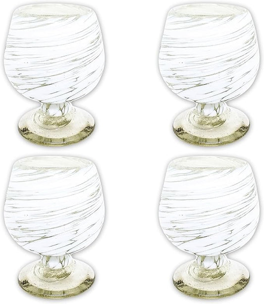 Authentic Mexican Tequila Hand Blown Shot Glasses - Set of 4-2 oz - Mini Glass Snifters - Heavy Base - Cognac (White Swirl)