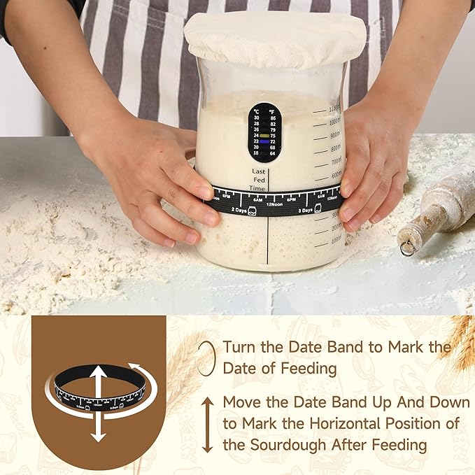 Pro Sourdough Starter Kit- 50oz Large Capacity Sourdough Starter Jar, 17 Flavorful Fermentation Recipes, Sourdough Bread Baking Supplies for Making Delicious Sourdough Breads(2PCS)