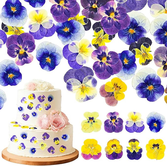 96 Pcs Natural Dried Pressed Edible Flowers for Cake Topper Decorating Cupcake Toppers Cocktails Resin Jewelry Making DIY Art Crafts(Purple,Flower Style)