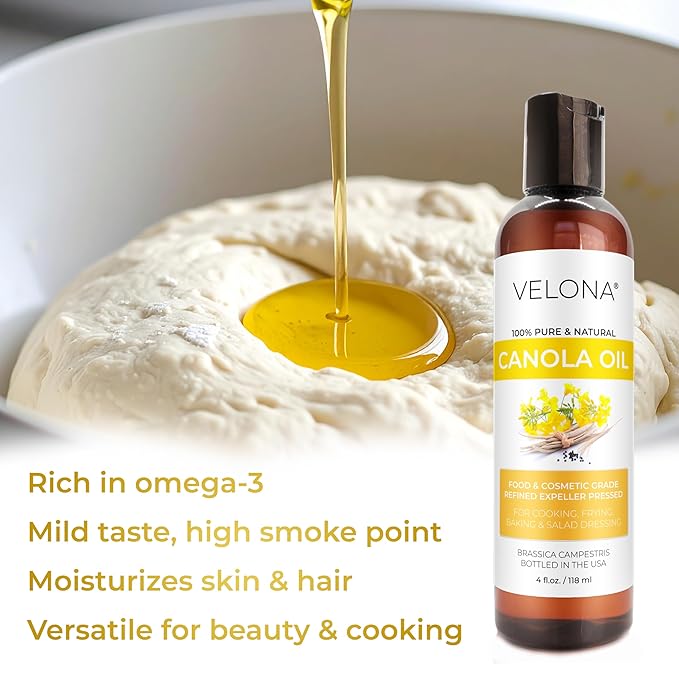 velona Canola Seed Oil 4 fl oz | 100% Pure and Natural Carrier Oil | Refined, Expeller pressed | Cooking, Dressing, Skin, Face, Body, Hair Care | Use Today - Enjoy Results