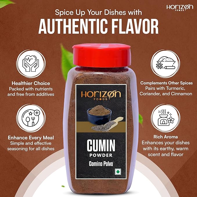 Horizon Foods Premium Red Chili Powder - 200g Indian Spice Blend for Tikka Masala Sauce, Mexican Oregano & Mixed Vegetables. Perfect Seasoning with Guajillo Chiles & Ancho Chili Flakes in Your Indian Spice Box (100g, Ground Cumin Powder)
