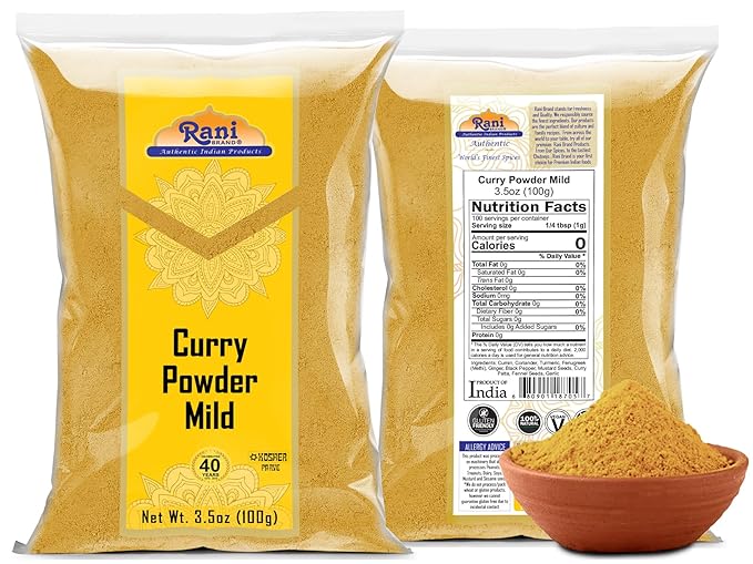 Rani Curry Powder Mild (10-Spice Authentic Indian Blend) 3.5oz (100g) ~ All Natural | Salt-Free | NO Chili or Peppers | Vegan | No Colors | Gluten Friendly | NON-GMO | Indian Origin