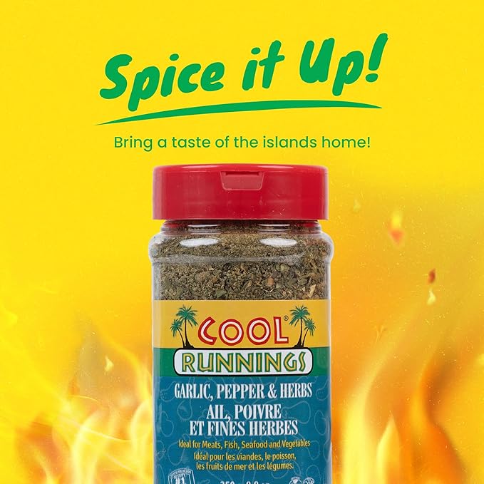 Cool Runnings Garlic, Pepper, and Herbs Seasoning 250g ??Perfect Blend of Spices and Herbs for Enhancing Meats, Seafood, Vegetables, and Pastas