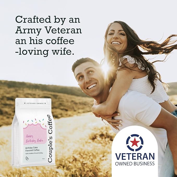 Couple?™s Coffee Ground Coffee | Gives Back to Military Families | Happy Birthday Babe | Medium Roast Birthday Cake Flavored Coffee | Made with 100% Arabica Beans | 12oz bag brews about 34 cups