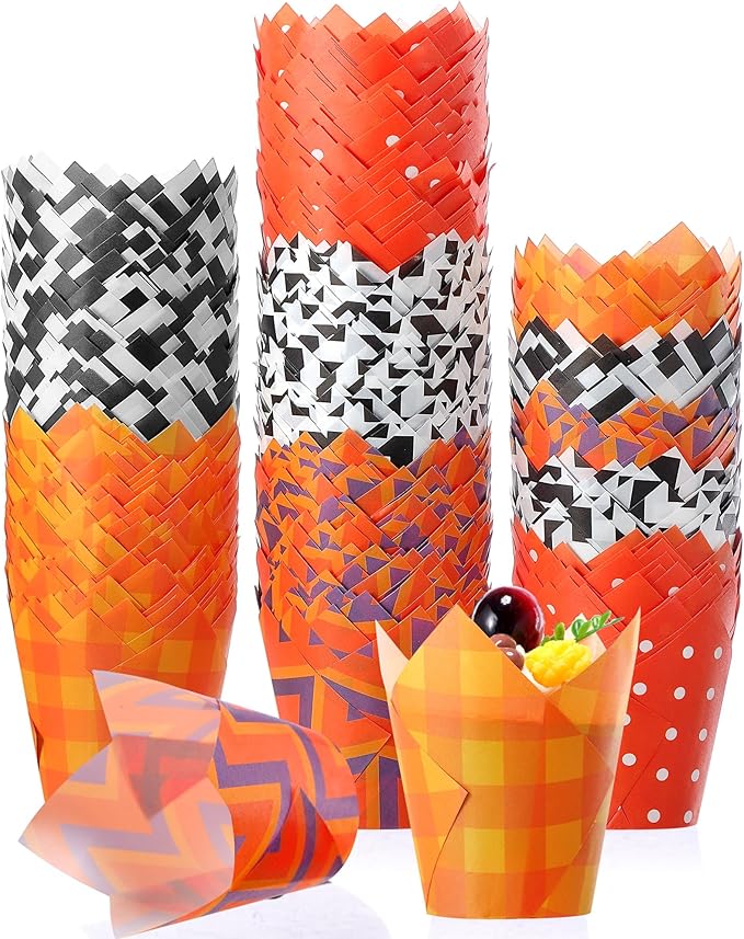 500 Counts Halloween Tulip Cupcake Liners Baking Paper Cups Wrappers Birthday Party Muffin Cupcake Baking Liners Grease Proof Cake Liner Holders for Halloween Party Supplies(Classic)