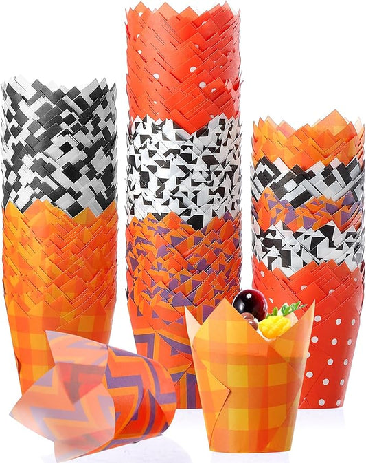 500 Counts Halloween Tulip Cupcake Liners Baking Paper Cups Wrappers Birthday Party Muffin Cupcake Baking Liners Grease Proof Cake Liner Holders for Halloween Party Supplies(Classic)