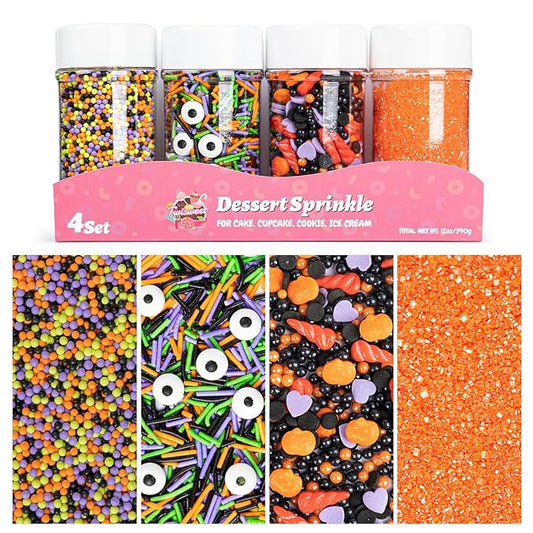 Twisweet Halloween Sprinkles 12oz, Monster Themed Sprinkles for Cake Decorating, Edible Candy Eyes Horns Confetti Sugar Sprinkle Mix, Halloween Nonpareils Baking Candy Bulk for Cake Topper Cupcake Cookie Ice Cream Decorations, Holiday Scary Party Supplies