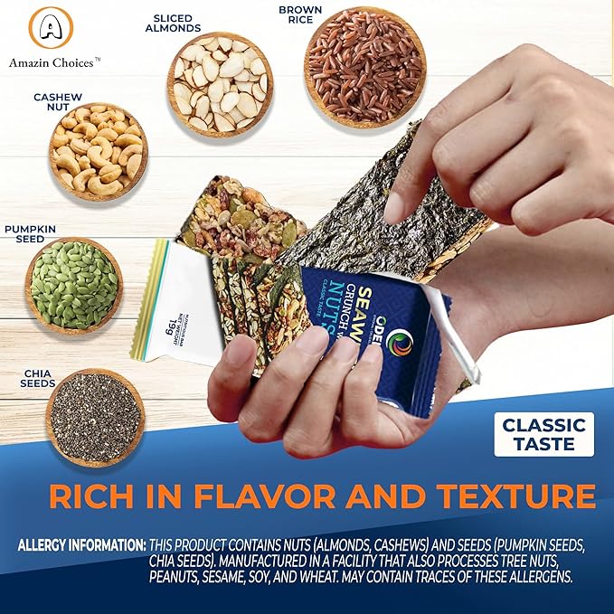 Seaweed Crunch with Nuts Classic Taste??Amazin Choices Vegan Snack Bars with Cashews, Almonds & Pumpkin Seeds ??Premium Asian Chips ??Seaweed Sheets ??Sandwich Seaweed ??Variety Pack