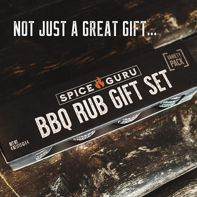 Spice Guru BBQ Rub Set - 4 Flavor BBQ Seasoning/Rubs Great FathersDay Gifts for Dad or Husband - Grilling Gifts for Men - Birthday Gift for Men - Barbecue Grilling Accessories - Meat Seasonings
