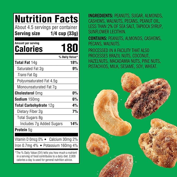 Emerald Nuts Salty Sweet Mixed Nuts (1-Pack), Features Kettle Glazed Peanuts, Almonds, Cashews, Kettle Glazed Walnuts, Kettle Glazed Pecans, 5.5oz Resealable Bag