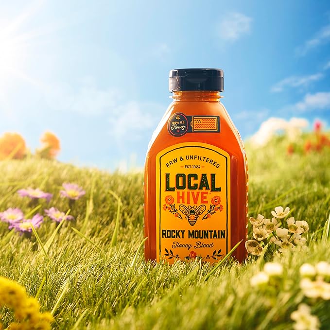 Local Hive Rocky Mountain Raw Unfiltered Honey – 16 oz, 100% Pure US Honey, Sourced from American Bees and Beekeepers - Natural Sweetener, Ideal for Tea, Baking, and Cooking