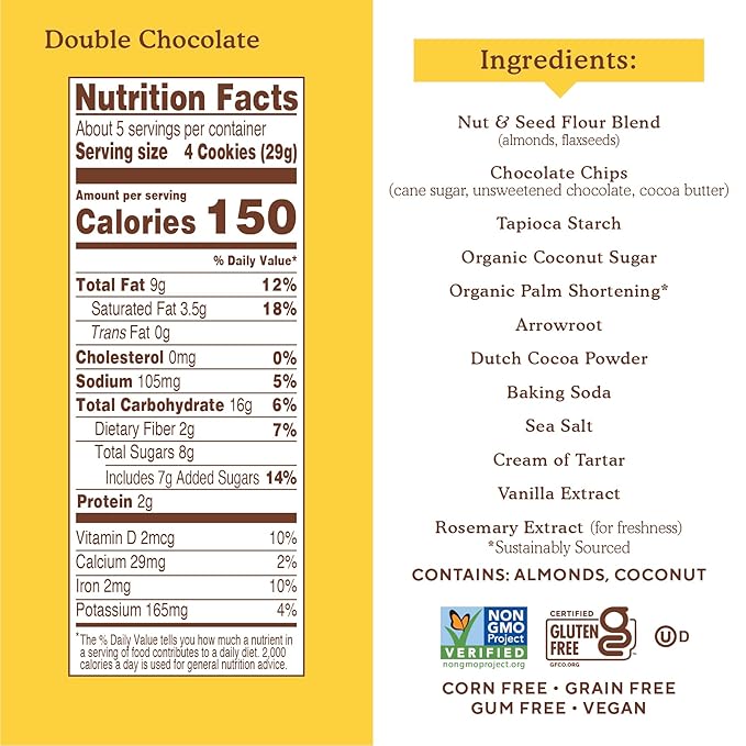 Simple Mills Almond Flour Crunchy Cookies, Double Chocolate Chip - Gluten Free, Vegan, Healthy Snacks, Made with Organic Coconut Oil, 5.5 Ounce (Pack of 1)
