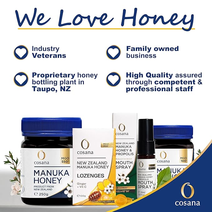 Cosana Manuka Honey 850 MGO + 250g – 100% Pure - Bottled, sealed, and certified in New Zealand