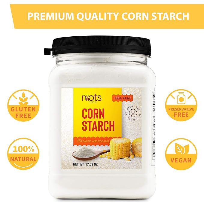 Roots Circle 100% Pure Corn Starch | 2 [17oz] Airtight Containers | All Natural Thickener for Soups, Stews, Gravy, Baking Pies, Puddings & Cakes | Gluten-Free, Non-GMO, Vegan, Kosher, Food-Grade