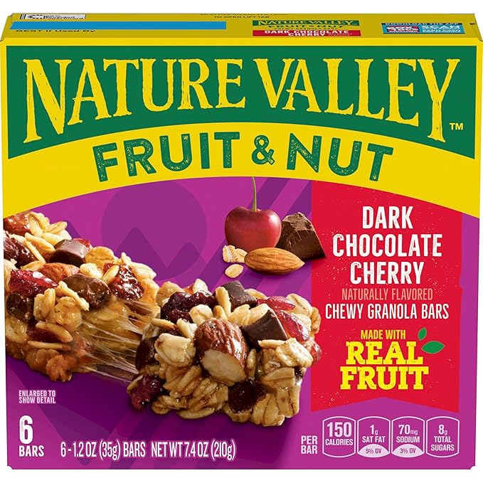 Nature Valley Fruit and Nut Granola Bars, Dark Chocolate Cherry, 6 ct, 7.4 OZ
