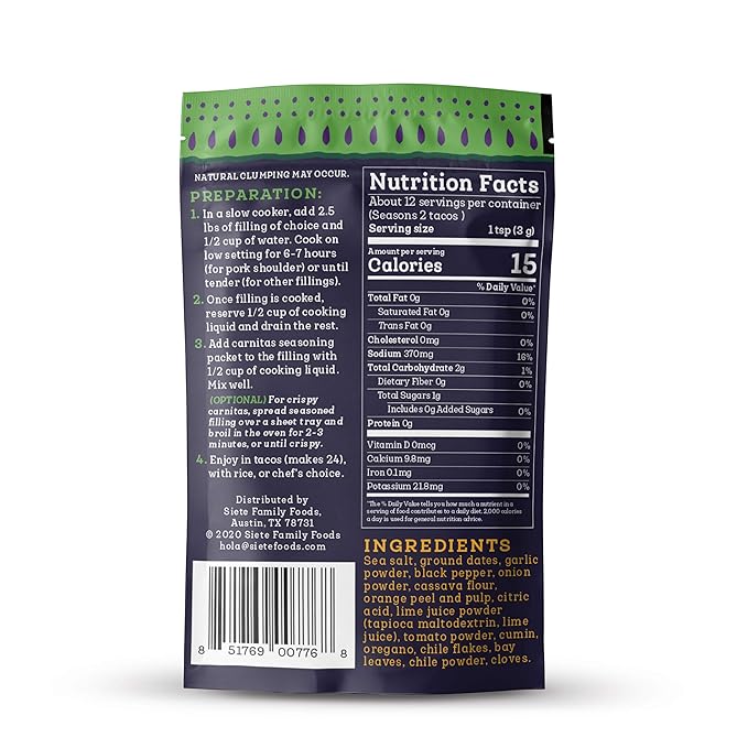 Siete Carnitas Seasoning Mix | Slow Cooker Spices | Gluten Free | Vegan | Paleo | Preservative Free (6 Packets) 42 Servings