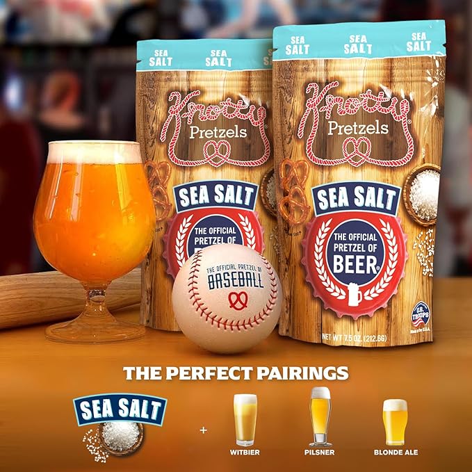 Knotty Pretzels ?쏷he Official Pretzel of Beer??7.5 oz Individual Seasoned Pretzels in Resealable Pretzel Snack Bags, The Perfect Pairing for Beer, Sea Salt Flavor (3-Pack)