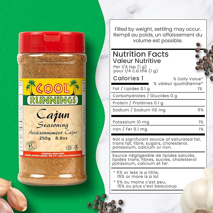 Cool Runnings Cajun Seasoning 250g – Bold and Spicy Louisiana-Style Blend for Grilling, Roasting, and Blackening Meats, Seafood, Vegetables and More