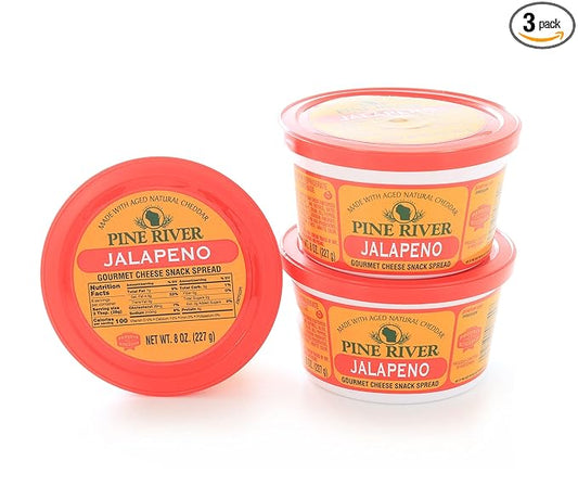 Pine River Cheese Spreads 3-Pack | (3) 8 oz Tubs | SHELF-STABLE Gourmet Wisconsin Pub Cheese Spread (Jalapeño)