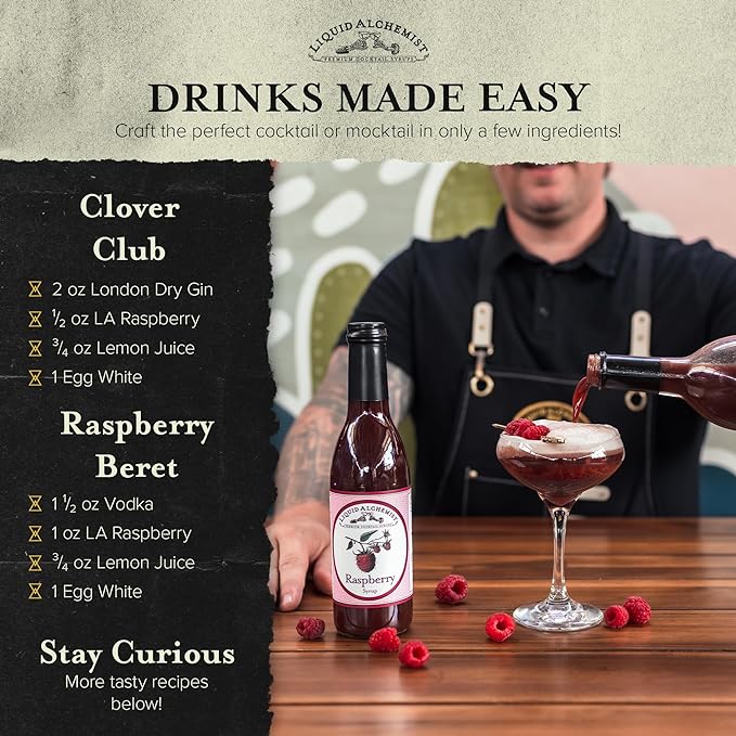 Liquid Alchemist Raspberry Syrup for Drinks - Real Ingredients Make our Raspberry Puree for Drinks the Perfect Drink Mixer - Our Cocktail Syrup is Non-GMO & Vegan (25.4 oz)