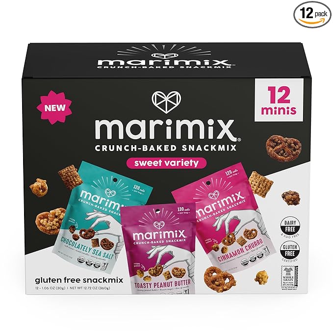 Marimix Snack Mix | Crunch Baked Sweet & Salty Savory Plant Based Naturally Gluten Free Whole Grain Fiber Charcuterie Pretzel Trail Party Mix | No Artificial Ingredients | 12 Count (Mini Sweet Bundle)