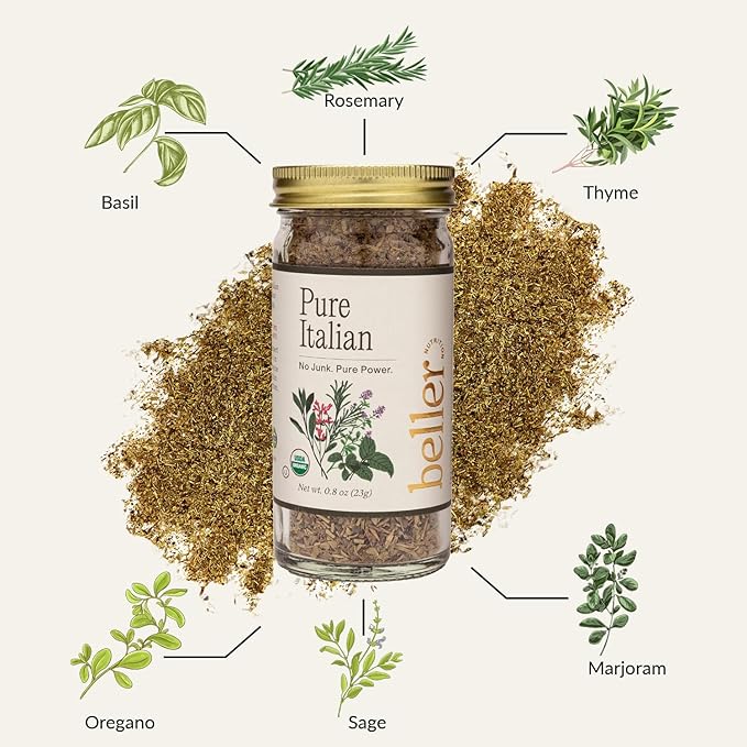 PURE ITALIAN | 0.8 oz | Organic Italian Seasoning Spice Blend for Authenticate Italian Cooking Made with Real Organic Herbs and Spices | Rachel Beller Nutrition Power Spicing