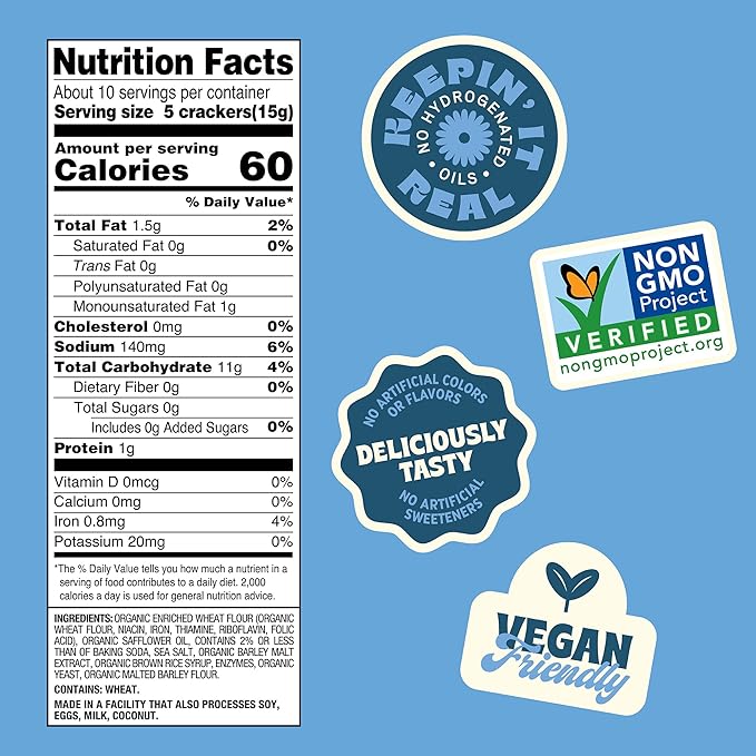 Back to Nature - Organic Saltine Crackers - Real Ingredients like Wheat Flour & Sea Salt - Non-GMO - 5.5 ounce