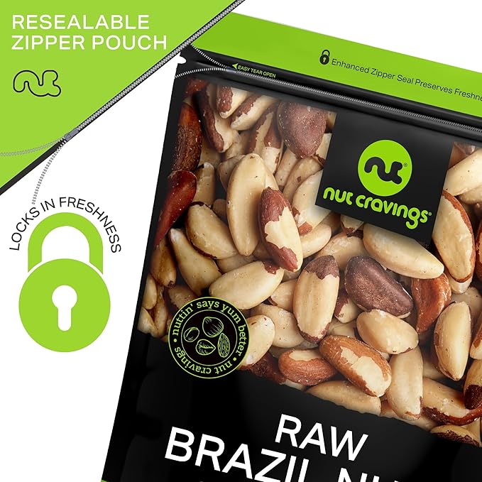 NUT CRAVINGS - Raw Brazil Nuts, Unsalted, No Shell, Whole, (48oz - 3 LB) Bulk Nuts Packed Fresh in Resealable Bag - Kosher Healthy Snack, Food Assortments