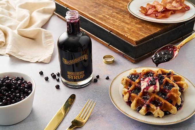 Huckleberry Syrup - Premium Breakfast made with real wild huckleberries & blueberries - Wild Mountain Huckleberry Pancake, Waffle & Dessert Syrup