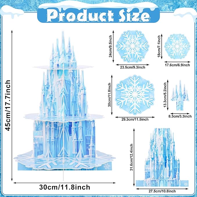 2 Pack Frozen Birthday Party Decorations Frozen Cupcake Stand 3 Tier Snowflake Cupcake Holder Winter Wonderland Decorations for Girls Kids Birthday Princess Party Holiday New Year Christmas Supplies