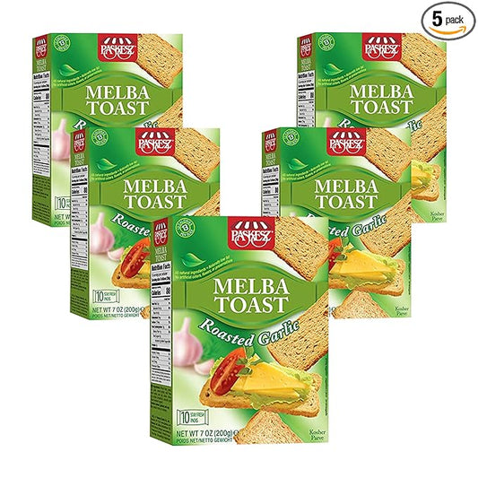 Only Kosher Candy Melba Toast Flatbread Crackers Classic Roasted Garlic Kosher Parve with No Artificial Flavor, Fresh Natural Ingredients, Kosher Certified Delicious Snack Crackers (Pack of 5)