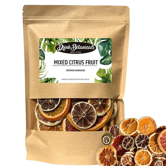 Drink Botanicals Ireland Mixed Dehydrated Citrus Fruits | Dried Orange, Lime, Lemon, Grapefruit Slices | 40+Slices | 100% Natural | For Cocktail Garnishing, Wreath, Cakes | 3.52 oz,100G | Kraft Pouch