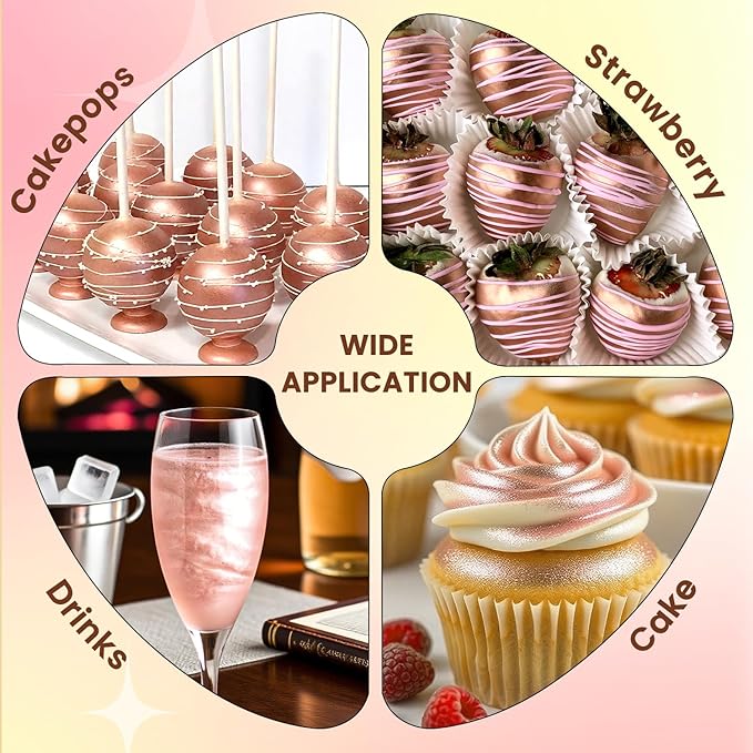 Shimmer Rose Gold Edible Glitter Spray, 5g Edible Glitter for Cocktails, Drinks, Luster Dust Edible for Cake Decorating, Baking, Chocolate, Strawberry, Food Grade