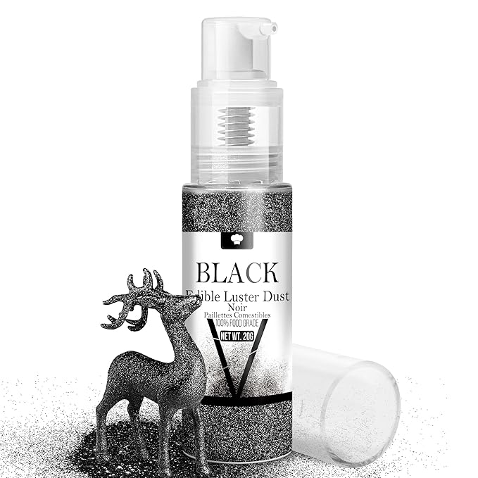 Edible Glitter Spray - 20g Luster Dust Edible Glimmer Powder for Sparkling Cocktails, Cake, Cupcakes, Beverage - Food Grade Shimmer Dust Powder for Baking, Drinks, Cookies Decoration, Halloween (Black)